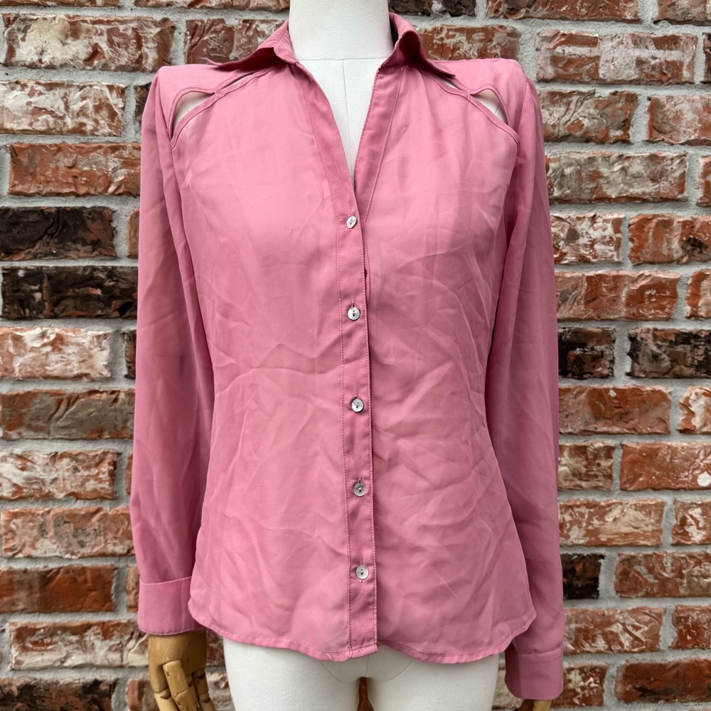 Wet Seal Vintage Y2K Pink Long Sleeve Fitted Button Down Shirt - Picture 1 of 10